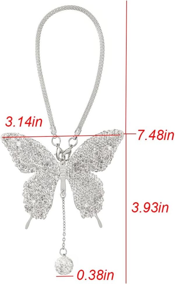 Bling Butterfly Diamond Car Accessories for Women, Crystal Car Rear View Mirror Charms Car Decoration Valentine's Day Gifts Lucky Hanging Interior Ornament Pendant. (Silver)