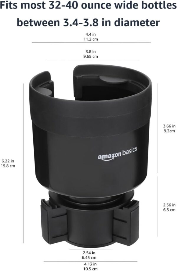 Amazon Basics Car Cup Holder Expander with Adjustable Base, Fits Large Bottles 3.4 to 3.8-Inch Diameter, Securely Holds Yeti, Hydro Flask and More, Black