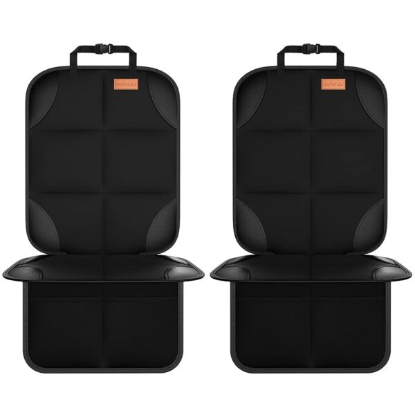 Car Seat Protector, 2Pack Seat Protector Protect Child Seats with Thickest Padding and Non-Slip Backing Mesh Pockets for Baby and Pet,Sedan SUV Truck (Black)