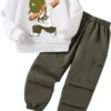 Boy Clothes-Little Bear Graphic Print Thermal Round Neck Sweatshirt & Cargo Pants-Little Boys Outfit (3~7 years)