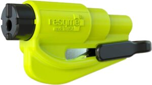 resqme The Original Emergency Keychain Car Escape Tool, 2-in-1 Seatbelt Cutter and Window Breaker, Made in USA, Yellow- Compact Emergency Hammer