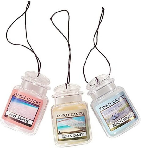 Yankee Candle Hanging Car Jar® Ultimate 3-Pack Air Fresheners, Neutralizes Odors Up to 30 Days, Includes: Beach Walk, Pink Sands, and Sun and Sand (Pack of 3)