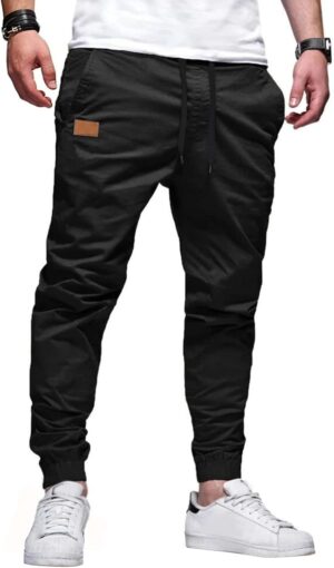 JMIERR Mens Casual Joggers Pants - Cotton Drawstring Chino Cargo Pants Hiking Outdoor Twill Track Jogging Sweatpants Pants