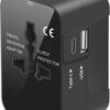 Travel Adapter, Worldwide All in One Universal Travel Adaptor AC Power Plug Adapter Wall Charger with USB-C and USB-A Charging Ports for USA EU UK AUS Black