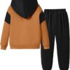 Toddler Boy Clothes-Letter Print Color Block Warm Hoodie & Sweatpants-Little Boys Winter Outfit Size(3-7 T)