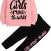 Toddler Girls Outfits - Letter Print Crew Neck Sweatshirt & Leggings - Fall Winter Sweatshirt Set (3-7T)