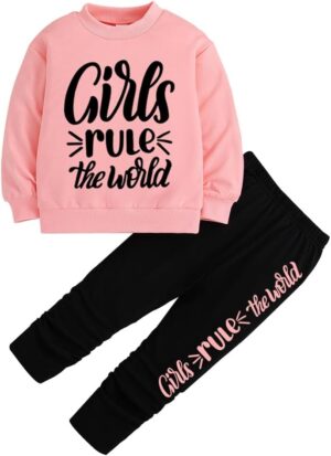 Toddler Girls Outfits - Letter Print Crew Neck Sweatshirt & Leggings - Fall Winter Sweatshirt Set (3-7T)