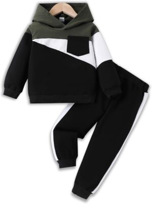 2-6T Toddler Baby Boy Clothes Color Blocking Hoodies + Pants Fall Winter Outfits