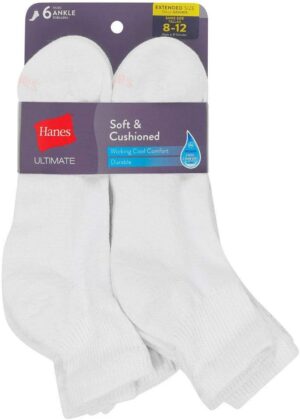 Hanes Women's Ultimate Comfort Toe Seamed Ankle Socks Pack Of 6