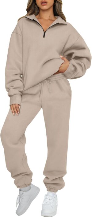 AUTOMET Women's Sweatsuits 2 Piece Outfits Long Sleeve Half Zip Pullover and Baggy Sweatpants with Pockets