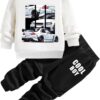 Toddler Boy Outfits - Cartoon Printed Warm White Sweatshirt & Black Sweatpants - Boy clothes set (3-7 T)