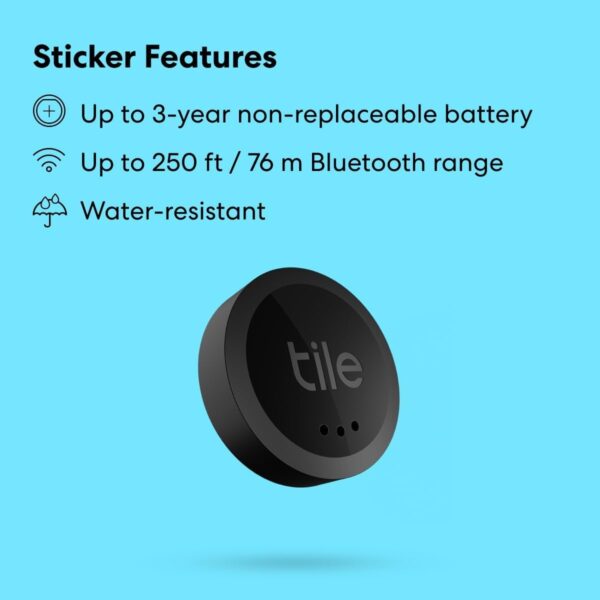 Tile Sticker (2022) 1-pack. Small Bluetooth Tracker, Remote Finder and Item Locator, Pets and More; Up to 250 ft. Range. Water-resistant. Phone Finder. iOS and Android Compatible.