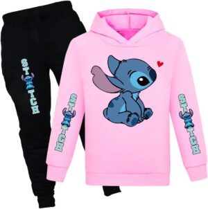 Girls Cartoon Hoodie Set Kids Princess Hooded Pullover Sweatshirt Casual Long Sleeve Clothes Suit for 4-13 Years