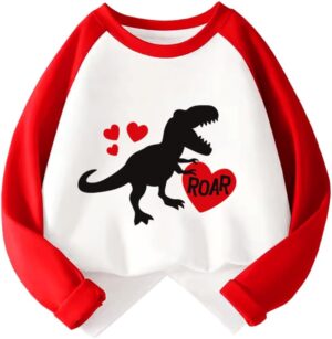 Kids Valentines Day Shirt Boys Girls Valentine's Monster Truck Dinosaur Heart Graphic Tees Raglan Toddler Long Sleeve Tops