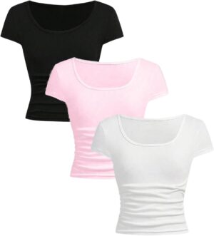 SOLY HUX Girl's Short Sleeve T Shirts 3 Piece Basic Scoop Neck Tees Slim Fit Casual Summer Tops