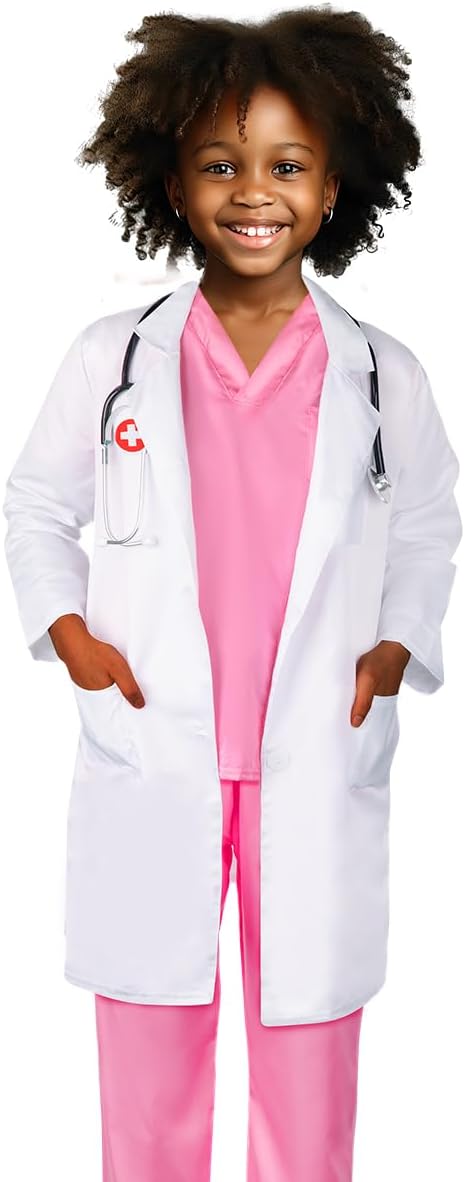 Meland Doctor Costume for Kids - Kids Scrubs with Lab Coat & Carry Bag, Doctor Dress Up for Halloween, Career Day Role Play