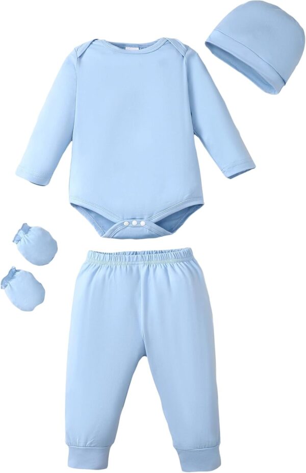 NZRVAWS Newborn Baby Boy Clothes Infant Romper Pants Set Hat 4-Pack Outfits 0-12 Months 16 Pieces Gift Toddler Girl Unisex