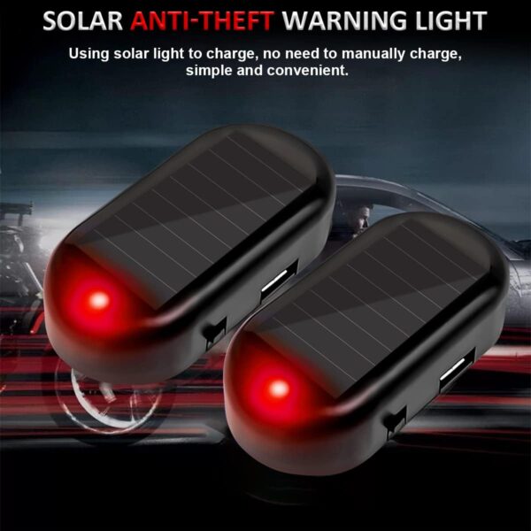 2PCS Car Solar Power Simulated Dummy Alarm, Anti-Theft LED Flashing Security Light Fake Lamp, Auto Warning Interior Safety Lights with USB Charger Port, Car Accessories for Most Cars (Red/2PCS)