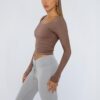 Trendy Queen Womens Long Sleeve Shirts Crop Tops Square Neck Going Out Basics Tees Y2K Winter Clothes 2025