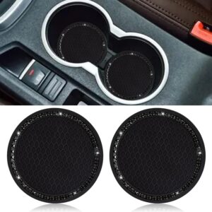 SUNCARACCL Car Cup Holder Coaster, 2 Pack Universal Bling Vehicle Insert (2.75" Diameter), Crystal Rhinestone Car Interior Accessories (Black with Black Diamond).