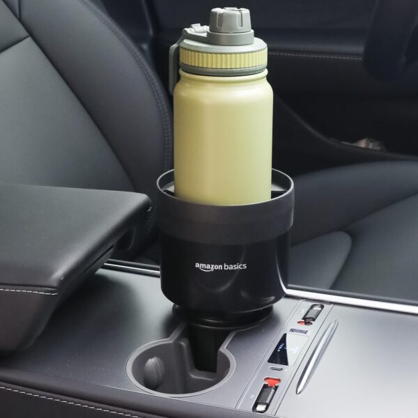 Amazon Basics Car Cup Holder Expander with Adjustable Base, Fits Large Bottles 3.4 to 3.8-Inch Diameter, Securely Holds Yeti, Hydro Flask and More, Black