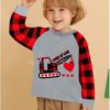 CM-Kid Toddler Boys Valentine Day Shirt Monster Truck Dino Train Heart Tshirt Red Plaid Long Sleeve Tops for Kids 2-7 Years