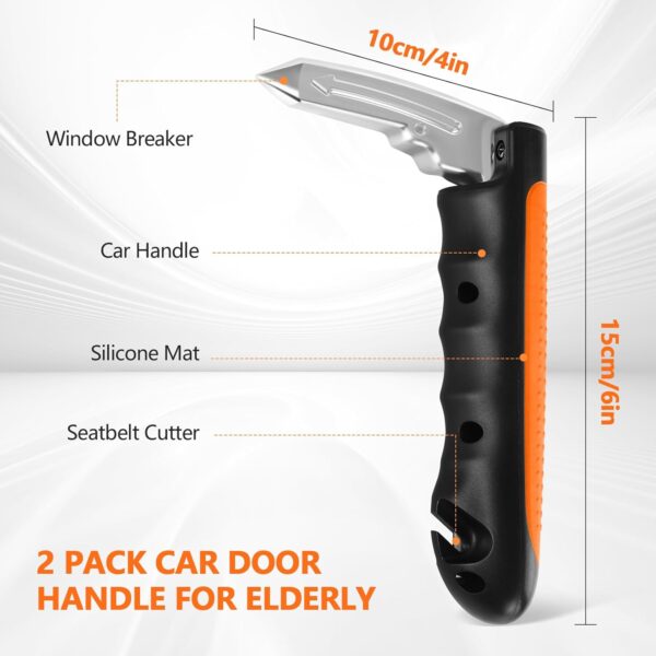 Car Door Handle for Elderly - 3 in 1 Car Handle Assist, 2 Pack Auto Cane Portable Vehicle Support Handle Door Assist Bar, Max Load: 500 Lbs, Anti-Slip Design (Orange-2-Pack Car Handle)