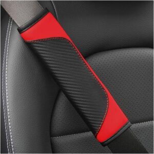 2PCS Car Seat Belt Cover, Carbon Fiber Seatbelt Shoulder Protection, Soft Car Seat Belt Strap Cushion Protect Your Neck and Shoulder, Car Accessories Seat Belt Pad for Car Truck (Red)