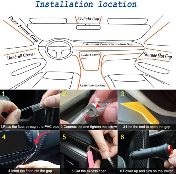 Interior Car LED Strip Lights APP Control, 5 in 1 RGB 16 Million Colors Ambient Lighting Kit with 236 inches Fiber Optic, Music Mode Inside Car Lighting Accessories