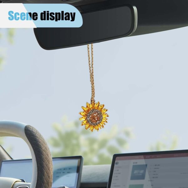 Bling Sunflower Car Mirror Hanging Accessories, Crystal Diamond Car Interior Ornament Pendant for Women, Lucky Car Rear View Mirror Charm for Car Decoration, Valentine's Day Present