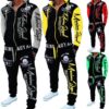 HHGKED Men 's Casual Tracksuit Hooded Full Zip Elastic Waistband Sweatsuit Set