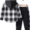 Toddler Boy Clothes Plaid Hooded Shirt - 2 Piece Outfit: Button Front Toddler Hoodie & Sweatpants Set (3~7 years)