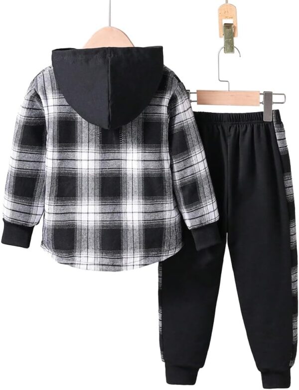 Toddler Boy Clothes Plaid Hooded Shirt - 2 Piece Outfit: Button Front Toddler Hoodie & Sweatpants Set (3~7 years)