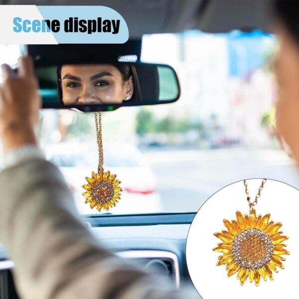 Bling Sunflower Car Mirror Hanging Accessories, Crystal Diamond Car Interior Ornament Pendant for Women, Lucky Car Rear View Mirror Charm for Car Decoration, Valentine's Day Present