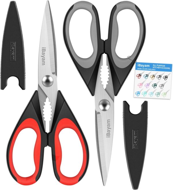 iBayam Kitchen Scissors All Purpose Heavy Duty, Kitchen Utensils Set, Stainless Steel Cooking Utensils Gadgets, Meat Poultry Food Shears Dishwasher Safe Utility Tools Home Gift, with Protective Sheath