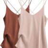 Ekouaer Womens Silk Satin Camisole Tank Tops V Neck Spaghetti Strap Blouses Cross Back Sleeveless Cami Shirt