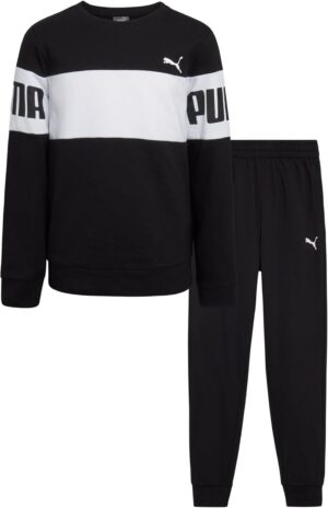 PUMA Boys' Jogger Set - 2 Piece Soft Fleece Pullover Crewneck Sweatshirts and Sweatpants For Boys - Casual Active Set (4-16)