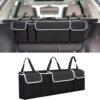 Car Trunk Organizer and Storage, Backseat Hanging Organizer for SUV, Truck, MPV, Waterproof, Collapsible Cargo Storage Bag with 4 Pockets, Car Interior Accessories for Men and Women (Black)