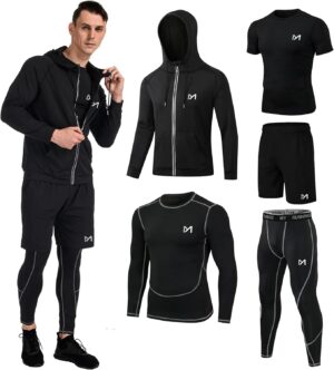 mens 5pcs Men's Compression Sets Pants Long Sleeve Shirt Athletic Shorts Running JacketShirt