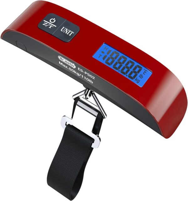 Luggage Scale, Dr.meter Luggage Weight Scale Backlight LCD Display PS02 110lb/50kg Electronic Balance Digital Postal Travel Accessories with Rubber Paint Handle Temperature Sensor, Red