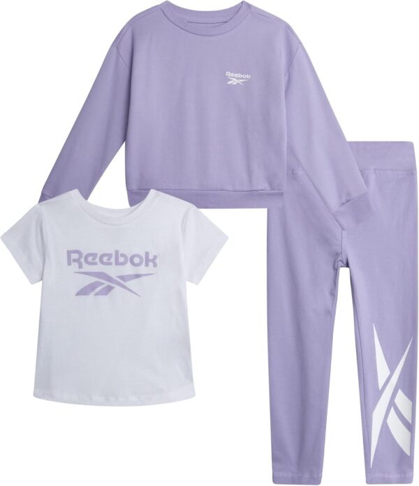 Reebok Girls' Legging Set - 3 Piece Performance Long Sleeve T-Shirt, Tee, and Leggings - Active Set for Toddlers/Girls, 2T-6X