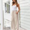 LILLUSORY Women's Linen Summer Palazzo Pants Flowy Wide Leg Beach Pants with Pockets