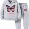 Toddler Girl Clothes Outfit -Butterfly Patterned Printed Hoodie & Sports Pants Set for Little Girls Size (3-7T)