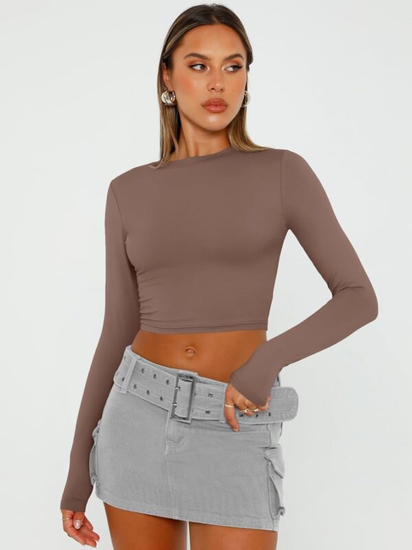 Trendy Queen Womens Long Sleeve Crop Tops Basic Slim Fitted Shirts Fashion 2025 Going Out Y2k Tops Teen Girl Clothes