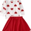 GOOCHEER Valentine's Day Toddler Girl Outfit Heart Long Sleeve Top Skirt 2pcs Kids Toddler Girl Valentine's Day Clothes Set