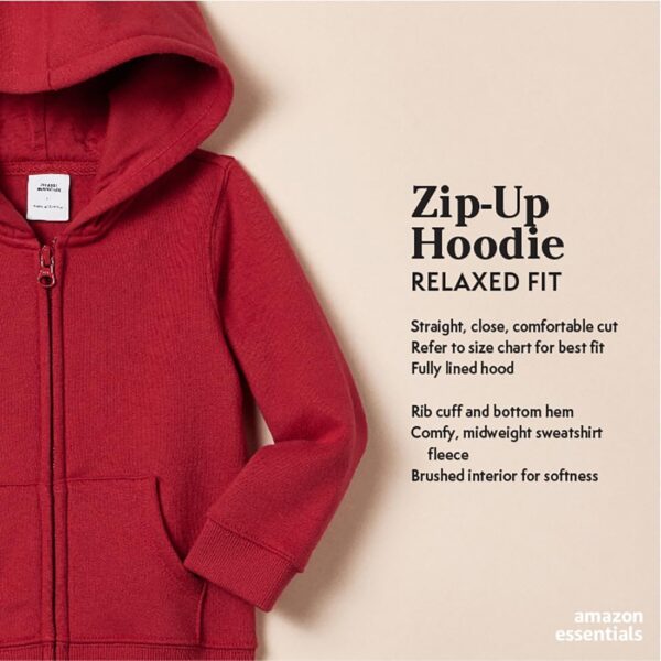 Amazon Essentials Girls and Toddlers' Fleece Zip-Up Hoodie Sweatshirt