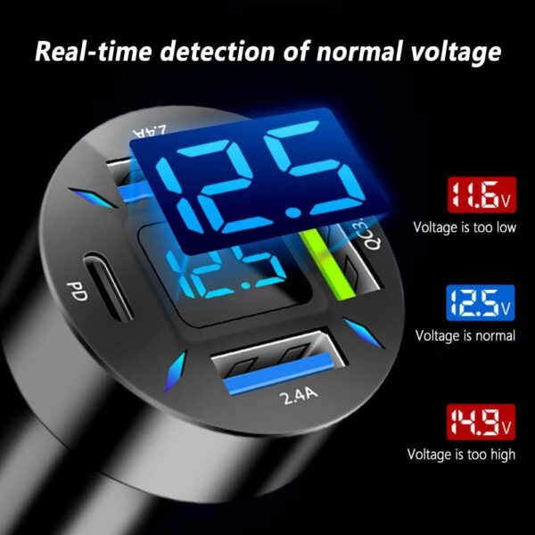 Car Charger 66W Super Fast Charging with USB PD&QC 3.0(Voltmeter&LED Lights) Universal Quick Charge for 12-24V Car Cigarette Lighter Plug,Compatible with iPhone 14 13 12,S22 S21 S20,iPad(Black)