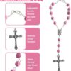 2PCS Car Rosary for Rearview Mirror, Pink Rosary Pendant Car Interior Rear View Mirror Charm Auto Decors, Car Medal and Cross Personalized Hanging Accessories for Women Men (Rose)