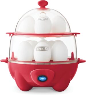 DASH Deluxe Rapid Egg Cooker for Hard Boiled, Poached, Scrambled Eggs, Omelets, Steamed Vegetables, Dumplings & More, 12 capacity, with Auto Shut Off Feature - Red