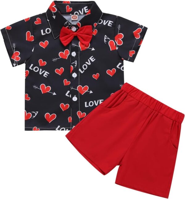 Sinda Toddler Baby Boy Valentines Outfit Love Heart Shirt Red Shorts Valentine Clothing Sets12M-5T